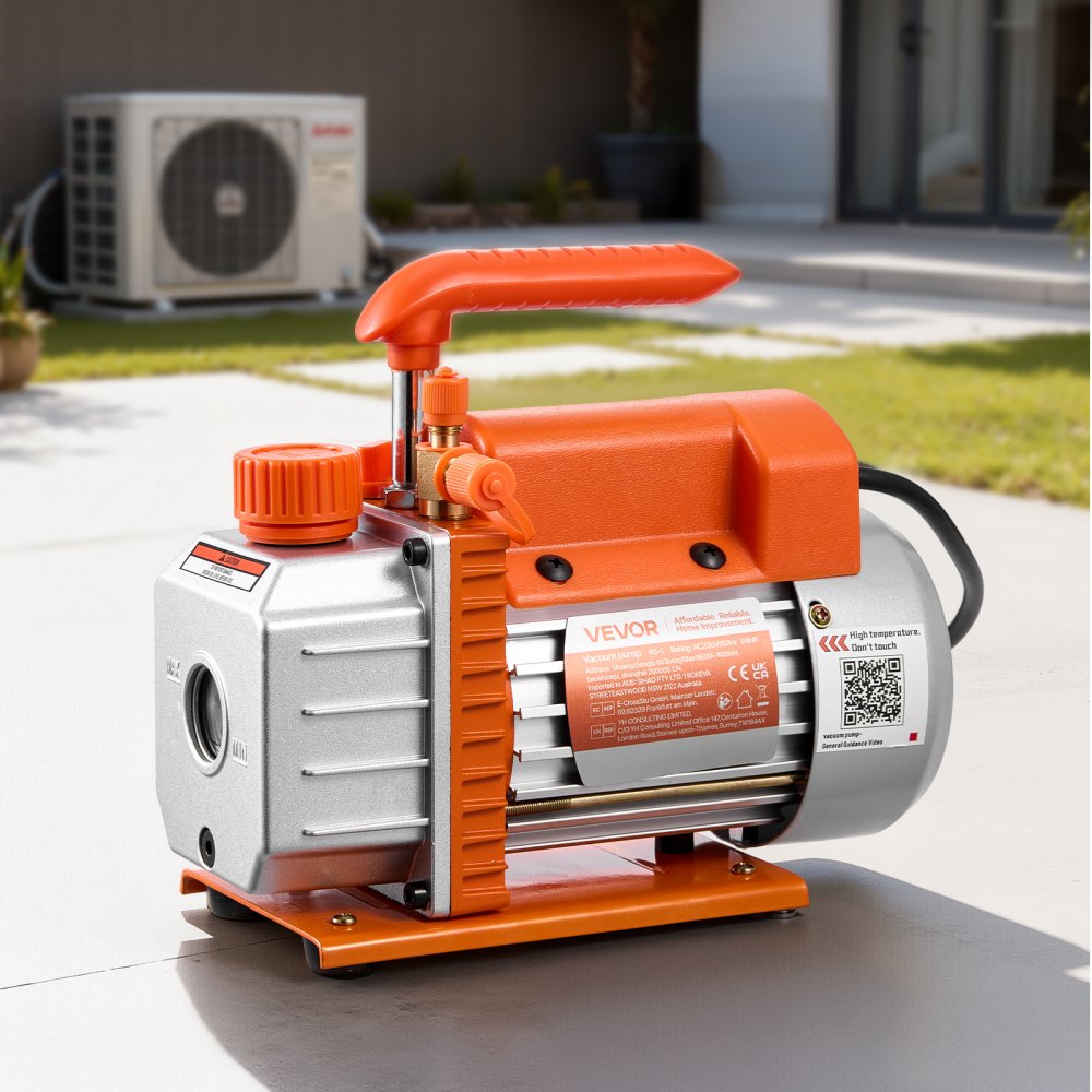 VEVOR Vacuum Pump, 3.5 CFM 99 L/min, HVAC Single Stage Rotary Vane AC Vacuum Pump, for R134a R22 R410a Systems, 4 Pole Motor, for Automotive Air Conditioner Maintenance Resin Degassing, Oil Included