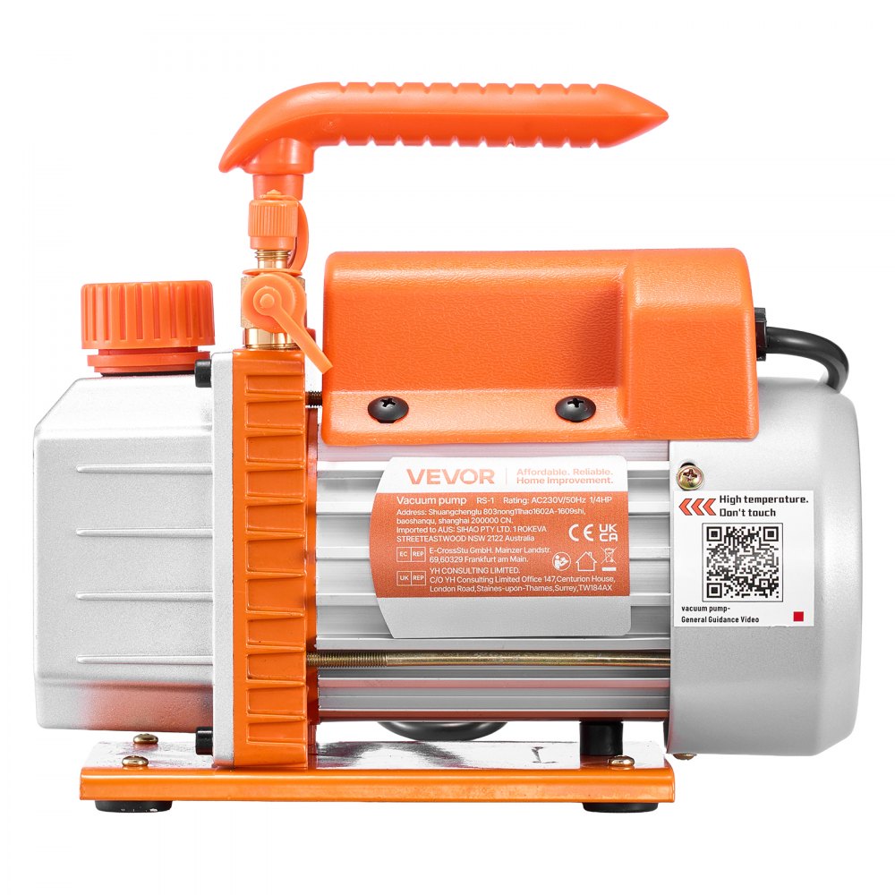 VEVOR Vacuum Pump, 3.5 CFM 99 L/min, HVAC Single Stage Rotary Vane AC Vacuum Pump, for R134a R22 R410a Systems, 4 Pole Motor, for Automotive Air Conditioner Maintenance Resin Degassing, Oil Included