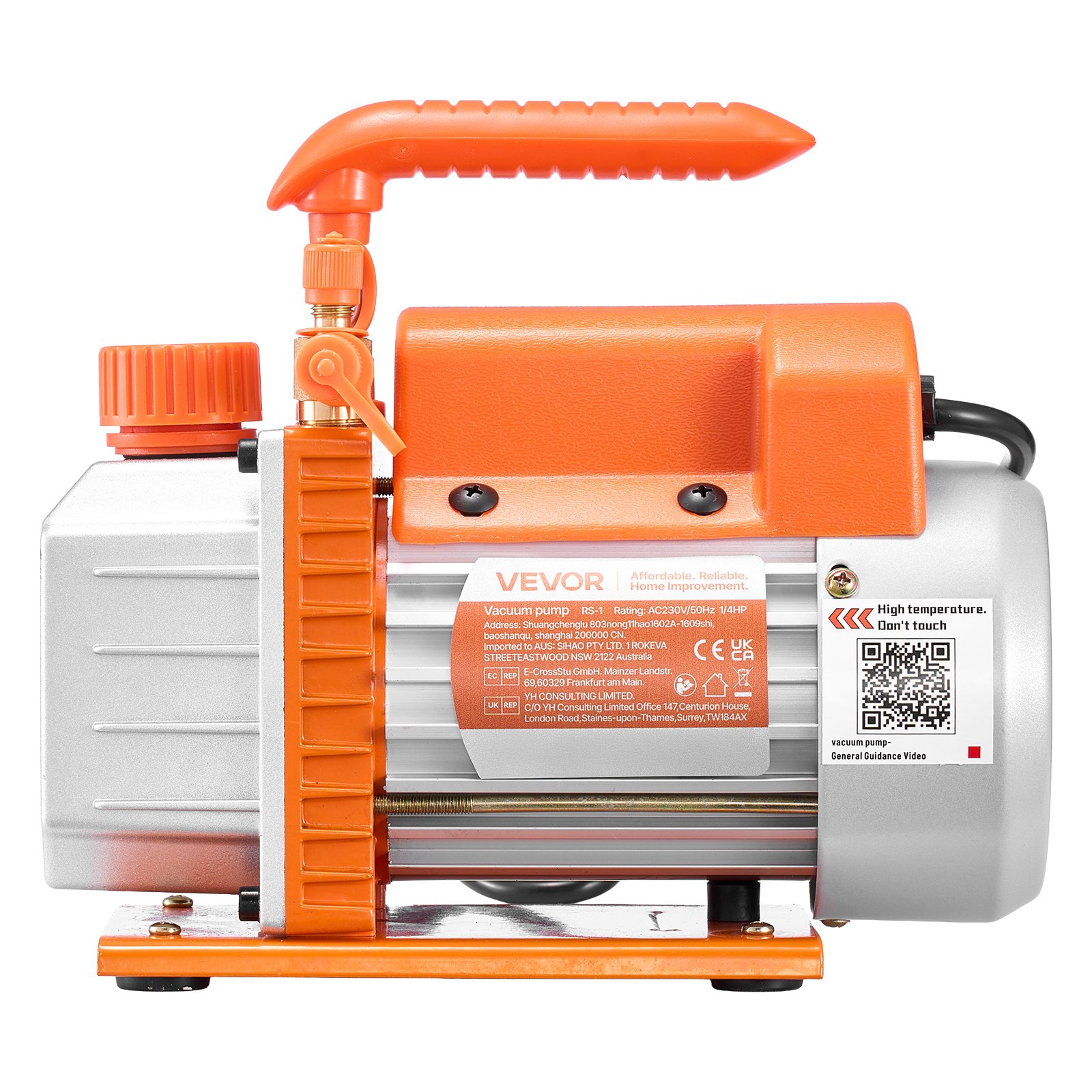 VEVOR Vacuum Pump, 3.5 CFM 99 L/min, HVAC Single Stage Rotary Vane AC Vacuum Pump, for R134a R22 R410a Systems, 4 Pole Motor, for Automotive Air Conditioner Maintenance Resin Degassing, Oil Included
