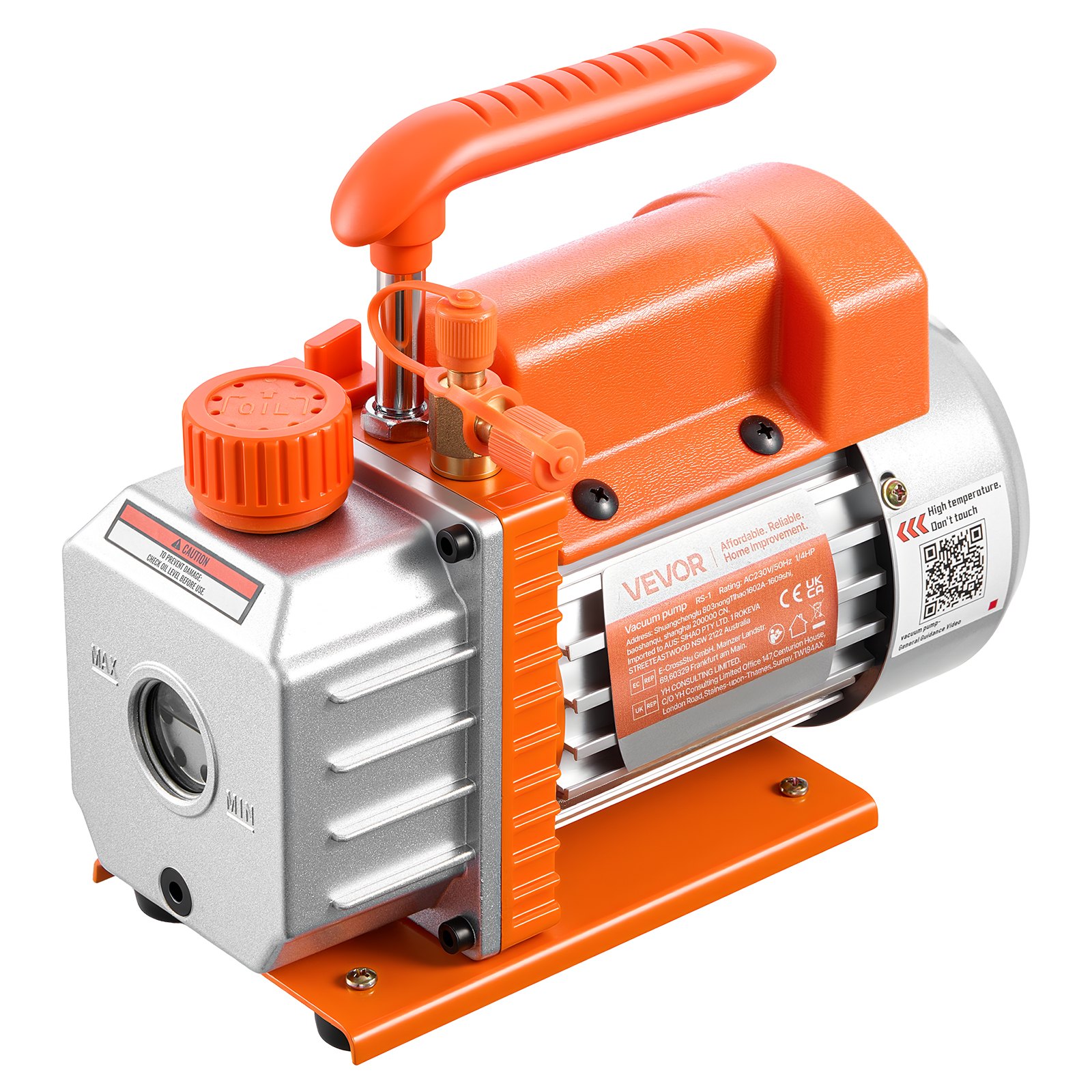 VEVOR Vacuum Pump, 3.5 CFM 99 L/min, HVAC Single Stage Rotary Vane AC Vacuum Pump, for R134a R22 R410a Systems, 4 Pole Motor, for Automotive Air Conditioner Maintenance Resin Degassing, Oil Included