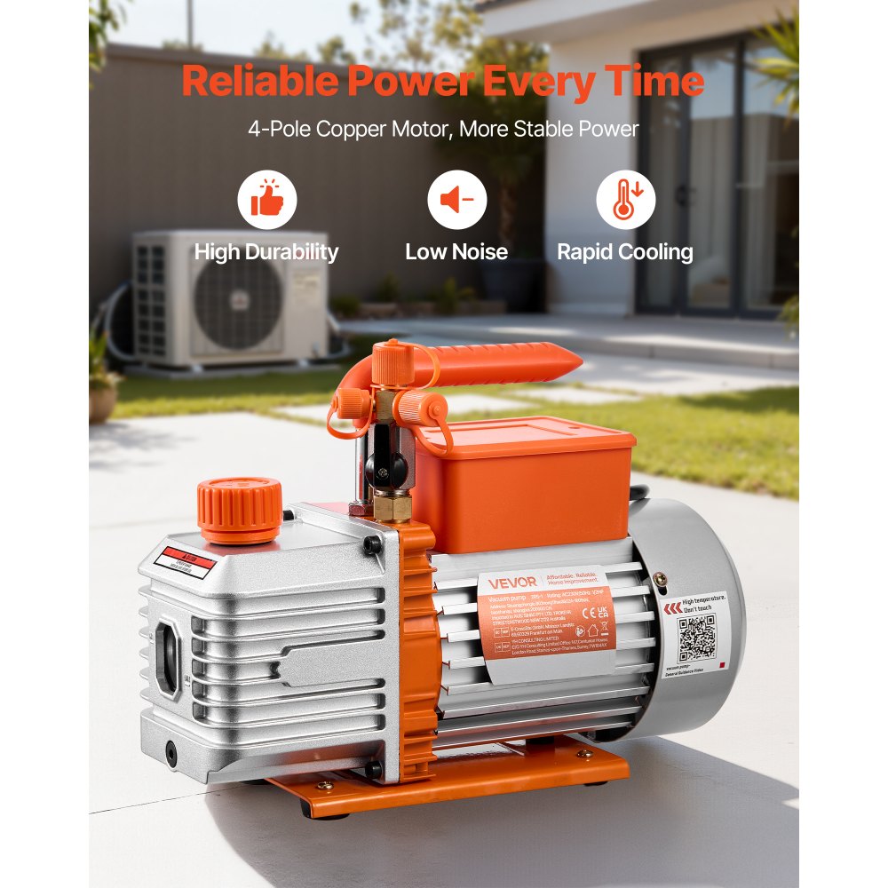 VEVOR Vacuum Pump, 5 CFM 142 L/min, HVAC Two Stage Rotary Vane AC Vacuum Pump, for R134a R22 R410a Systems, 4 Pole Motor, for Automotive Air Conditioner Maintenance Resin Degassing, Oil Included
