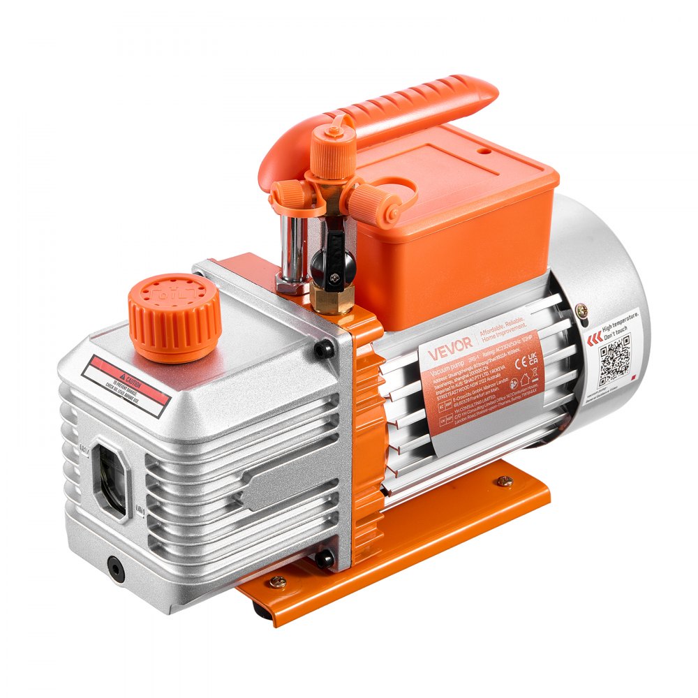 VEVOR Vacuum Pump, 5 CFM 142 L/min, HVAC Two Stage Rotary Vane AC Vacuum Pump, for R134a R22 R410a Systems, 4 Pole Motor, for Automotive Air Conditioner Maintenance Resin Degassing, Oil Included