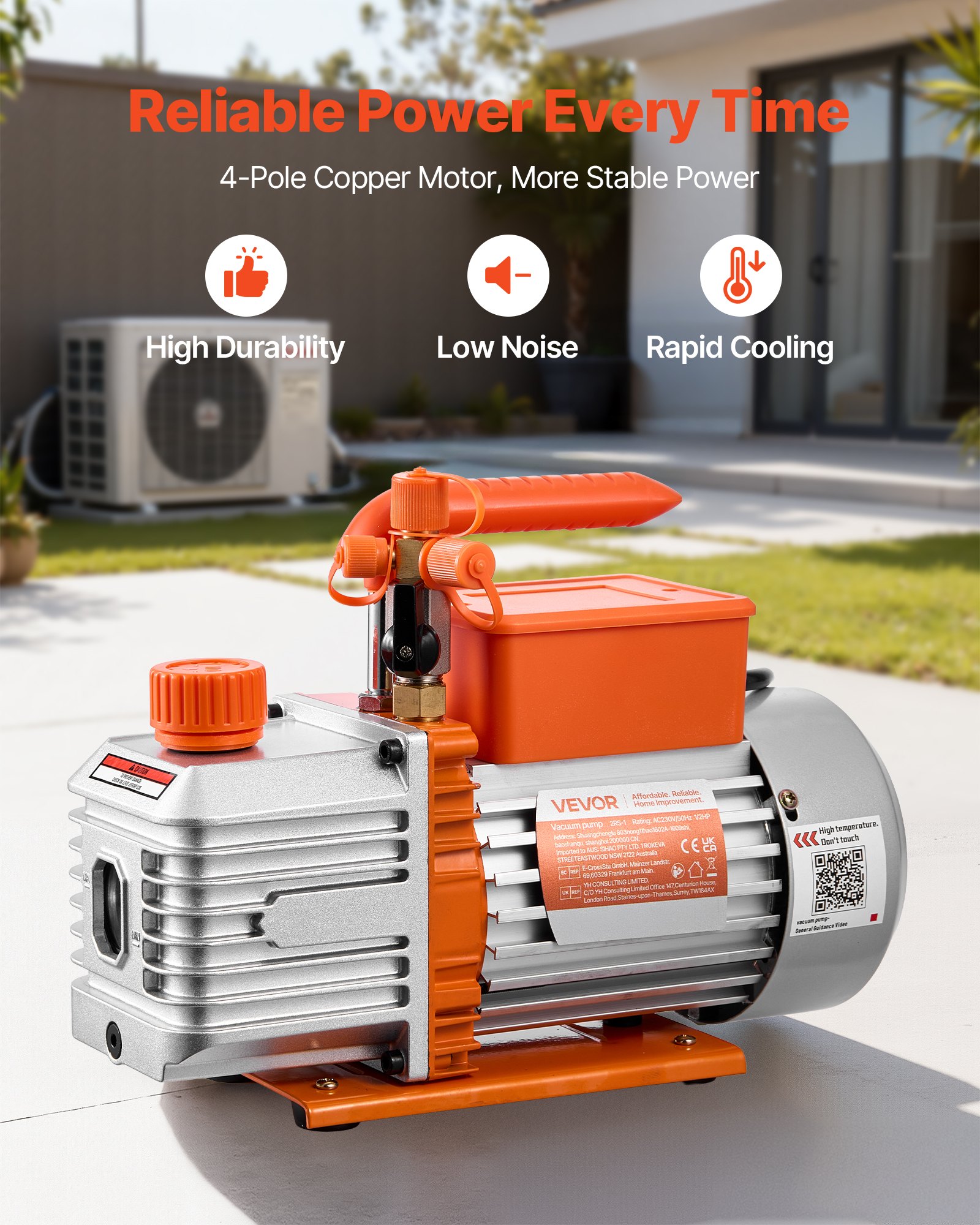 VEVOR Vacuum Pump, 5 CFM 142 L/min, HVAC Two Stage Rotary Vane AC Vacuum Pump, for R134a R22 R410a Systems, 4 Pole Motor, for Automotive Air Conditioner Maintenance Resin Degassing, Oil Included