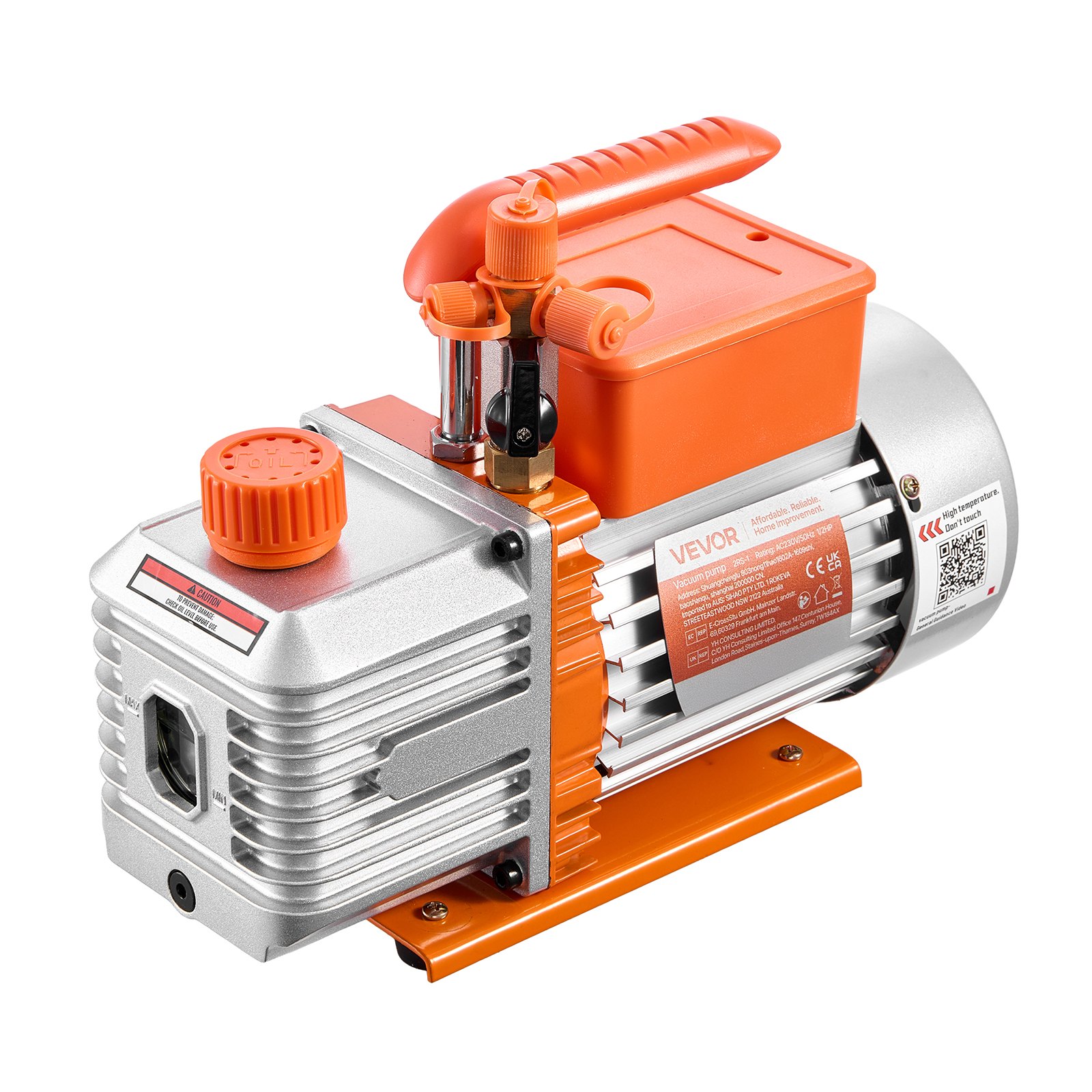 VEVOR Vacuum Pump, 5 CFM 142 L/min, HVAC Two Stage Rotary Vane AC Vacuum Pump, for R134a R22 R410a Systems, 4 Pole Motor, for Automotive Air Conditioner Maintenance Resin Degassing, Oil Included