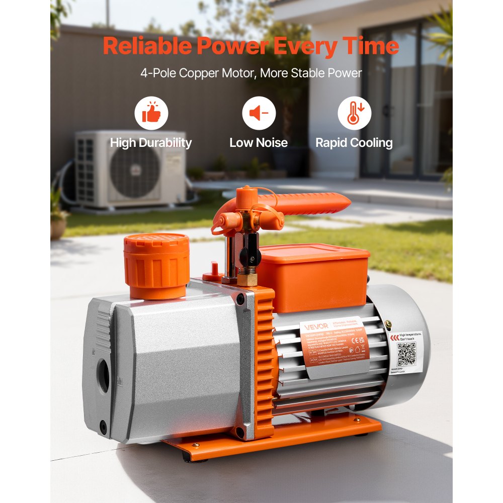 VEVOR Vacuum Pump, 7 CFM 198 L/min, HVAC Two Stage Rotary Vane AC Vacuum Pump, for R134a R22 R410a R1234YF R32, 4 Pole Motor, for Automotive Air Conditioner Maintenance Resin Degassing, Oil Included