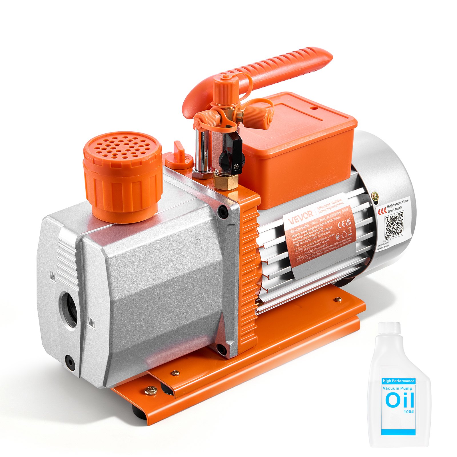 VEVOR Vacuum Pump, 7 CFM 198 L/min, HVAC Two Stage Rotary Vane AC Vacuum Pump, for R134a R22 R410a R1234YF R32, 4 Pole Motor, for Automotive Air Conditioner Maintenance Resin Degassing, Oil Included