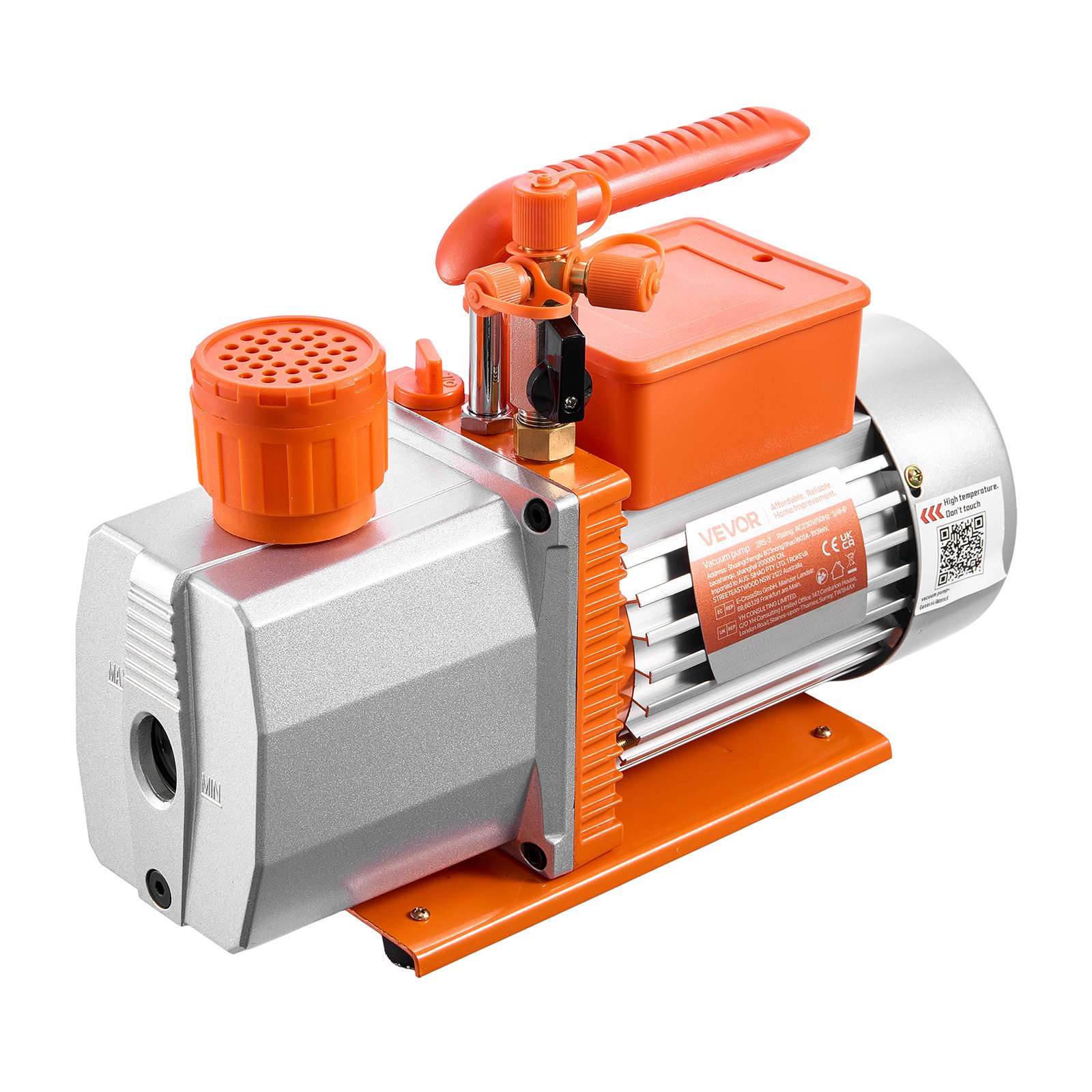 VEVOR Vacuum Pump, 7 CFM 198 L/min, HVAC Two Stage Rotary Vane AC Vacuum Pump, for R134a R22 R410a R1234YF R32, 4 Pole Motor, for Automotive Air Conditioner Maintenance Resin Degassing, Oil Included