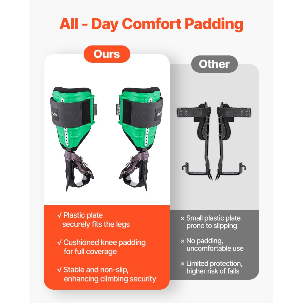 VEVOR Tree Climbing Spikes Set, Height-Adjustable Tree Climbing Gear with Straps & Spike Protectors, 159 kg Load Capacity, Heavy Duty Steel Climb Spurs Arborist Equipment for Fruit Picking Hunting