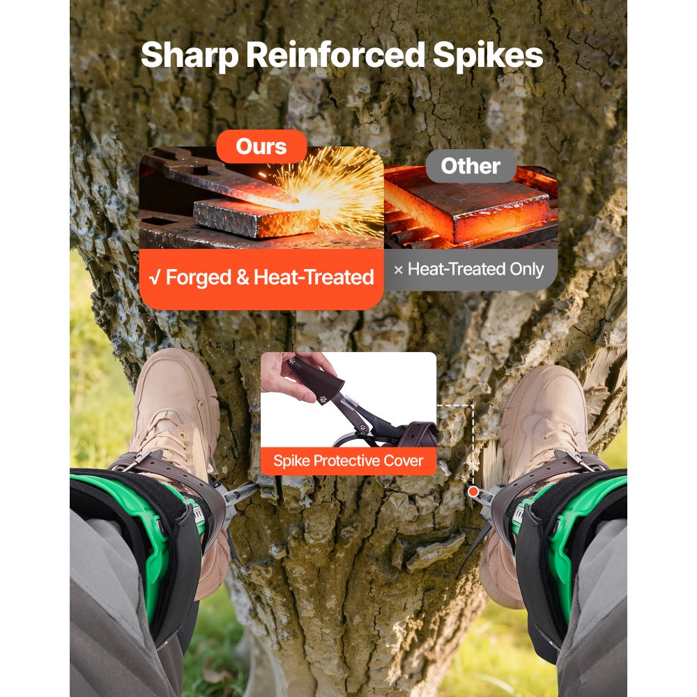 VEVOR Tree Climbing Spikes Set, Height-Adjustable Tree Climbing Gear with Straps & Spike Protectors, 159 kg Load Capacity, Heavy Duty Steel Climb Spurs Arborist Equipment for Fruit Picking Hunting