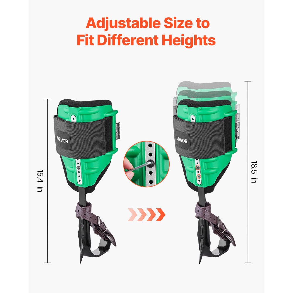 VEVOR Tree Climbing Spikes Set, Height-Adjustable Tree Climbing Gear with Straps & Spike Protectors, 159 kg Load Capacity, Heavy Duty Steel Climb Spurs Arborist Equipment for Fruit Picking Hunting