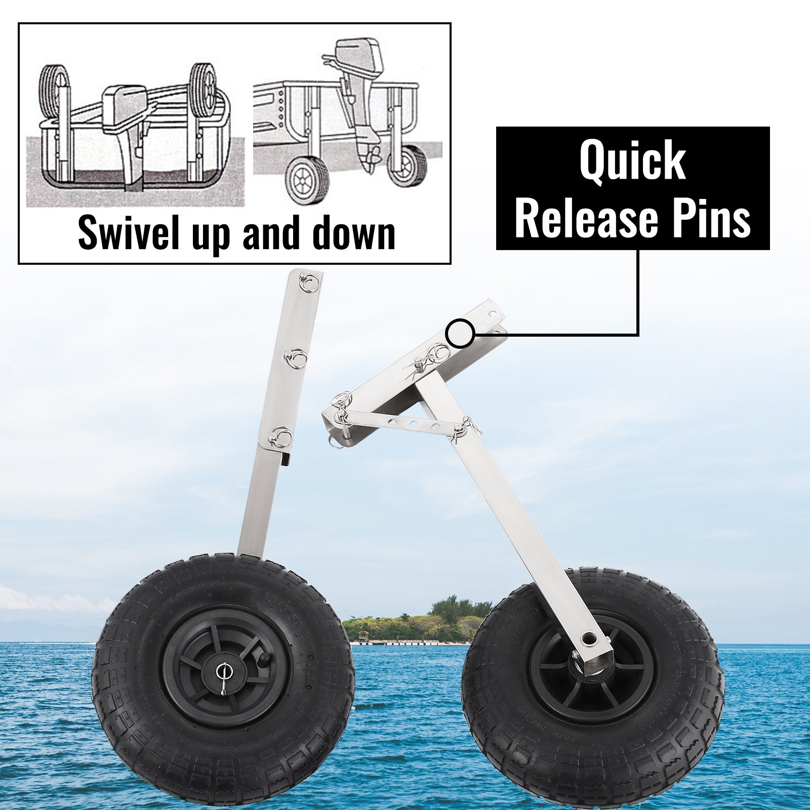 VEVOR Boat Launching Wheels, Boat Transom Launching Wheel, 310 LBS Loading Capacity Inflatable Boat Launch Wheels, Stainless Steel Transom Launching Dolly Wheels, 2 PCS