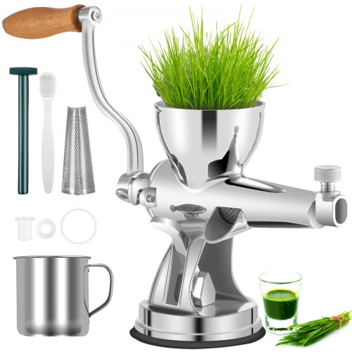 VEVOR Manual Wheatgrass Juicer Stainless Steel Hand Crank Wheatgrass Juicer Hand Wheatgrass Grinder with Suction Cup Base & Table-top Clamp Manual Juicer Extractor for Ginger Celery Apple Grape, etc.