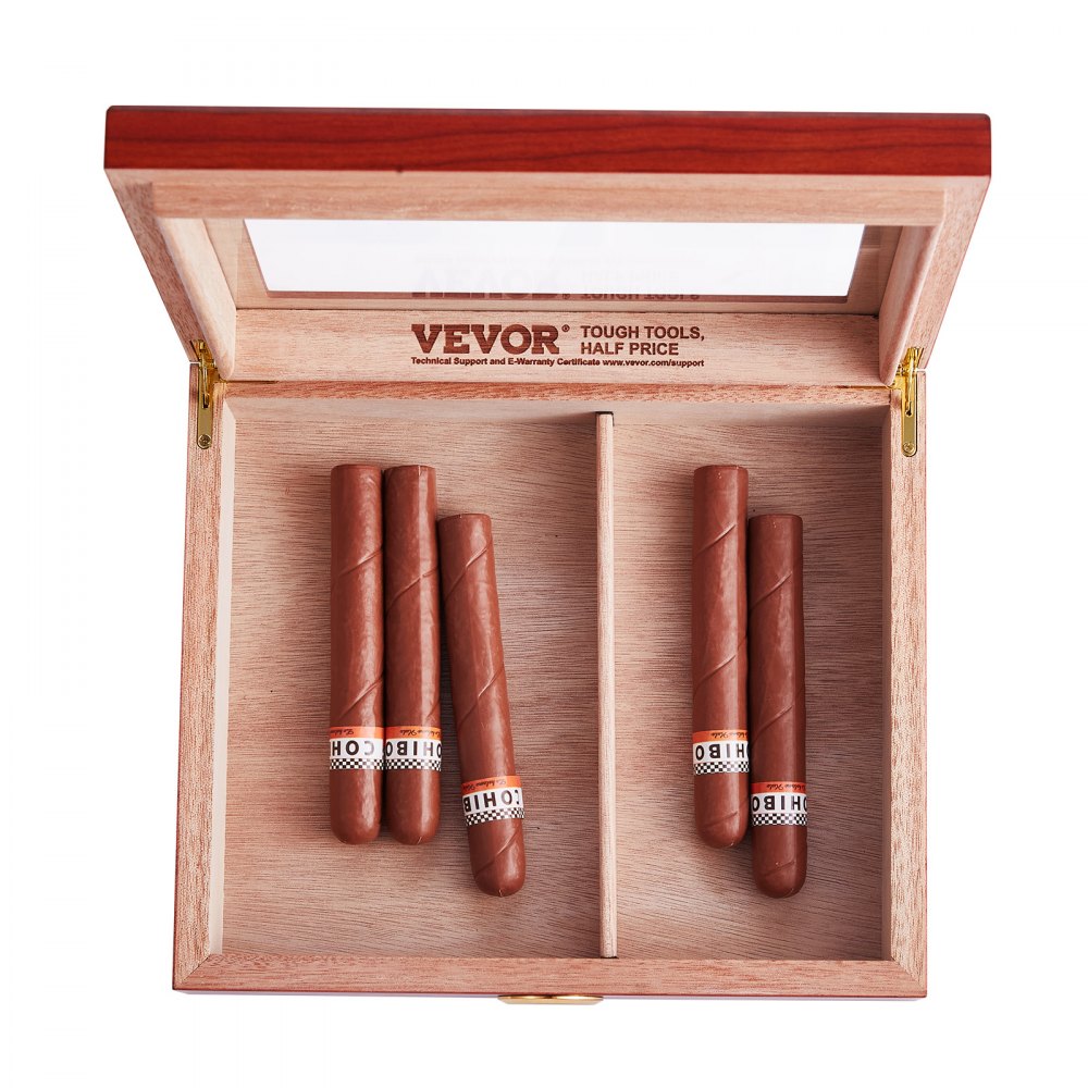 VEVOR Cigar Humidor, Glass Top Cigar Humidor Box, Handmade Spanish Cedar Wood Cigar Desktop Box, Cigar Storage Case with Humidifier, Hygrometer and Divider, 10-25 Cigars, Great Gift for Men