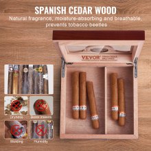 VEVOR Cigar Humidor, Glass Top Cigar Humidor Box, Handmade Spanish Cedar Wood Cigar Desktop Box, Cigar Storage Case with Humidifier, Hygrometer, Divider and Accessory Drawer, 20-35 Cigars