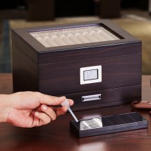 VEVOR 50 Cigar Humidor Glasstop Cedar Cigar Box Humidifier & Hygrometer & Drawer