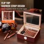 VEVOR Cigar Humidor, Glass Top Cigar Humidor Box, Handmade Spanish Cedar Wood Cigar Desktop Box, Cigar Storage Case with Humidifier, Hygrometer and Divider, 30-50 Cigars, Great Gift for Men