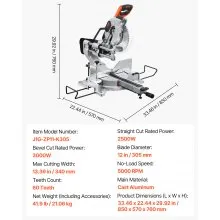 Sliding Compound Miter Saw 12-In Blade 15 Amp Motor Corded Double Bevel 60-Tooth