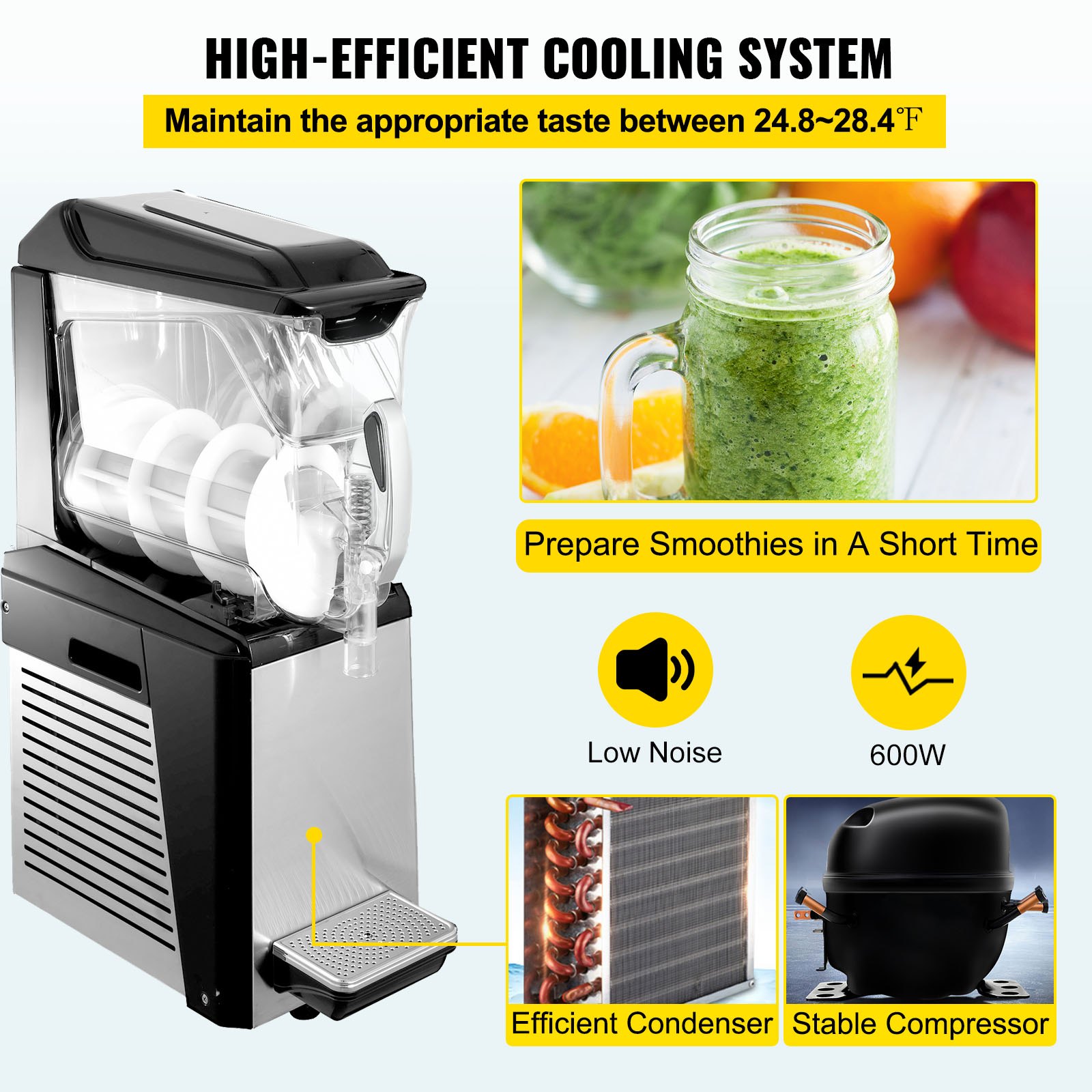 VEVOR Slushy Machine, 10L 1 Tank Slushie Machine for Home, 600W Commercial Slushy Machine, machine a slush for Frozen Drinks Automatic Clean, Slushy Machine for Home Supermarkets Cafes Restaurants