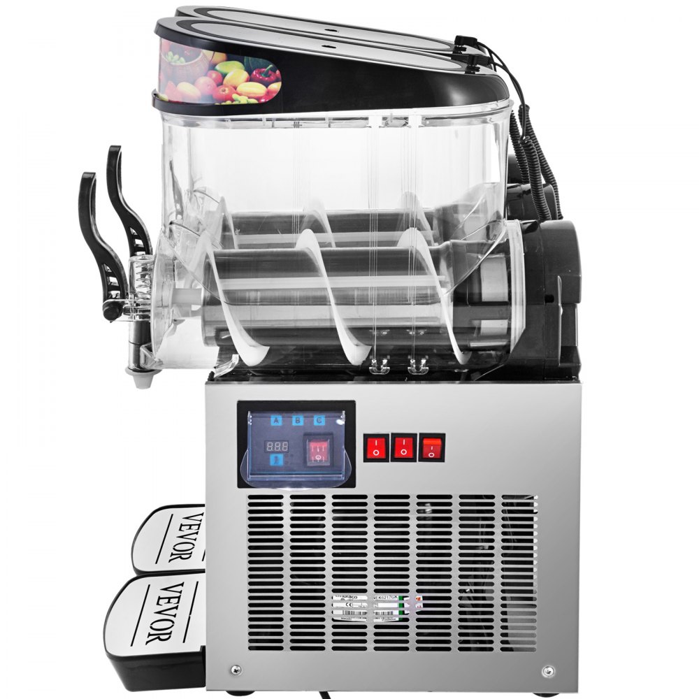 VEVOR 110V Commercial Slushy Machine 24L Double Bowl Frozen Drink 700W Stainless Steel Margarita Maker