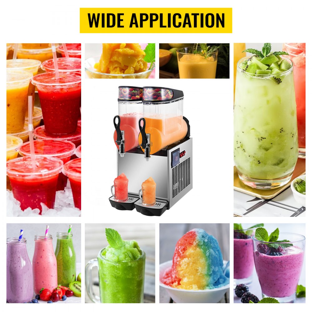 VEVOR 110V Commercial Slushy Machine 24L Double Bowl Frozen Drink 700W Stainless Steel Margarita Maker