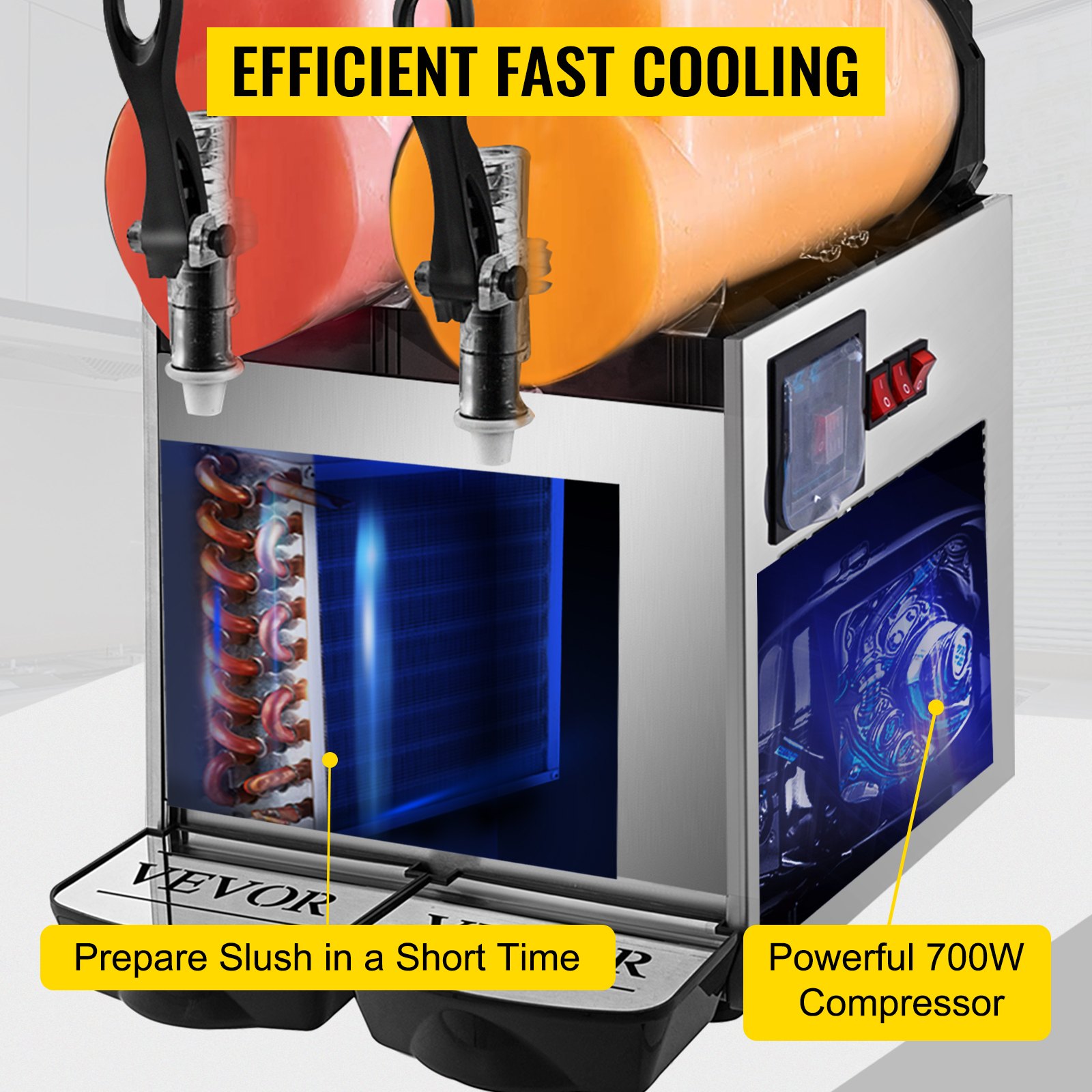 VEVOR 110V Commercial Slushy Machine 24L Double Bowl Frozen Drink 700W Stainless Steel Margarita Maker