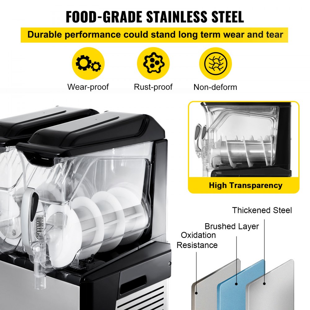 Máquina de granizados VEVOR de 110 V, 20 L, doble recipiente, para preparar margaritas congeladas, 900 W, limpieza automática, modos día y noche, para supermercados, cafeterías, restaurantes y bares, uso comercial.