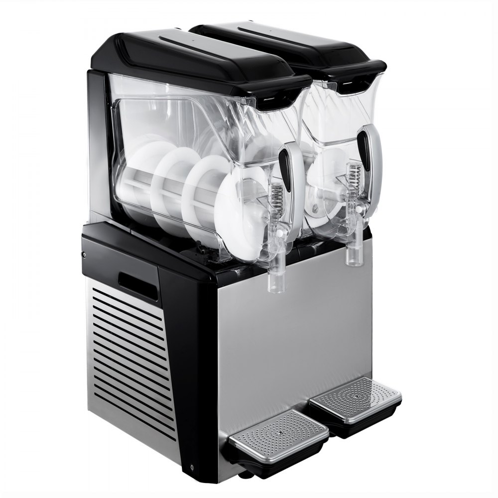 Máquina de granizados VEVOR de 110 V, 20 L, doble recipiente, para preparar margaritas congeladas, 900 W, limpieza automática, modos día y noche, para supermercados, cafeterías, restaurantes y bares, uso comercial.