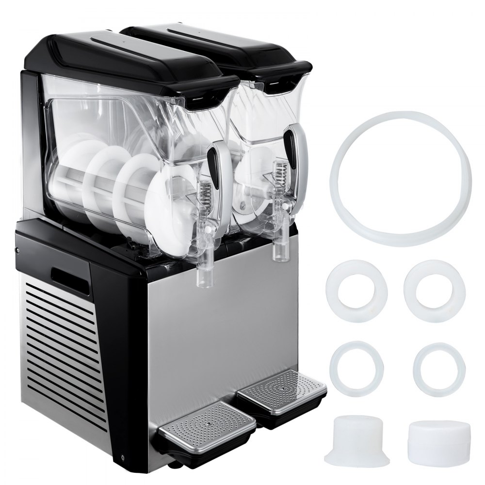 Máquina de granizados VEVOR de 110 V, 20 L, doble recipiente, para preparar margaritas congeladas, 900 W, limpieza automática, modos día y noche, para supermercados, cafeterías, restaurantes y bares, uso comercial.