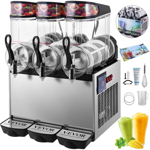 VEVOR 110V Slushy Machine 12Lx3 Bowl Frozen Drink 900W Margarita Maker for Supermarkets Restaurants Commercial Use, Sliver