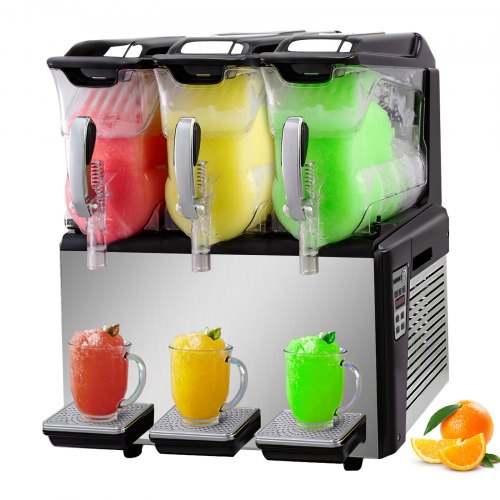 VEVOR 110V Slushy Machine 30L Triple Bowl Margarita Frozen Drink Maker 800W Automatic Clean Day and Night Modes for Supermarkets Cafes Restaurants Snack Bars Commercial Use
