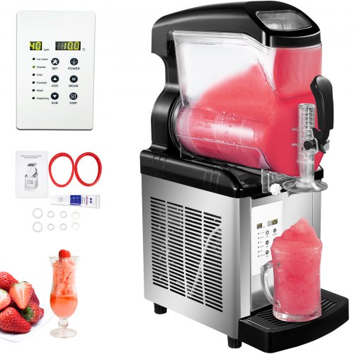 VEVOR Slushie Machine 2 in 1 Commercial Slushy Machine 6L Temperature -10℃ to 5℃ Soft Ice Cream Maker 450W LED Display Automatic Clean Preservation Function for Supermarkets Cafes Restaurants Bars