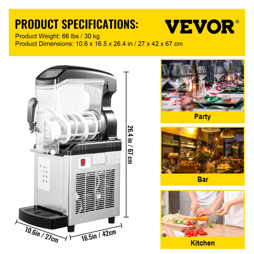VEVOR Commercial Slushy Machine 6L Daiquiri Machine Two Tanks Home Slush Machine 650W Slush Drink Maker Stainless Steel Frozen Slush Machine Black Slush Puppie Maker for Making Slush