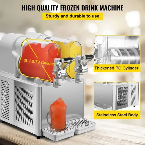 VEVOR Commercial Slushy Machine, 3LX2 Tank Slush Drink Maker, 340W Frozen Drink Machine with Temperature Preservation, Stainless Steel Home Slush Frozen Drink Machine with Automatic Clean, White