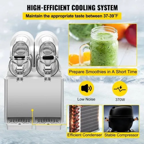 VEVOR Commercial Slushy Machine, 3LX2 Tank Slush Drink Maker, 340W Frozen Drink Machine with Temperature Preservation, Stainless Steel Home Slush Frozen Drink Machine with Automatic Clean, White