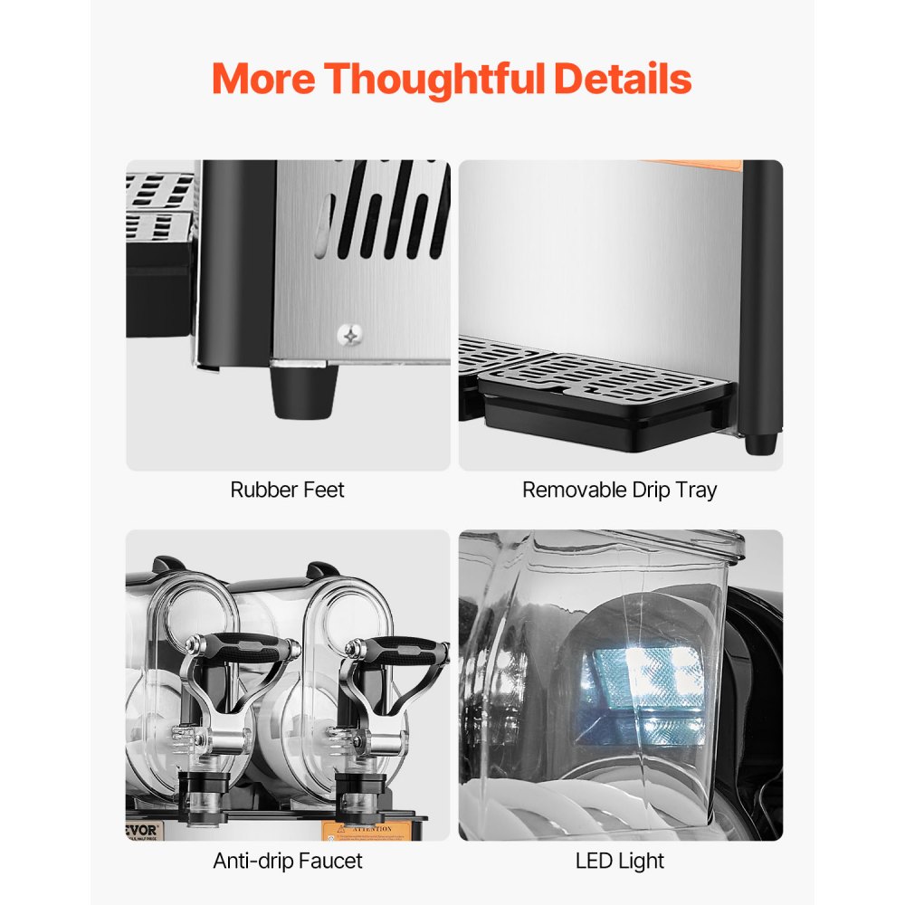 VEVOR Commercial Slushy Machine, 3Lx2 Double Tank Frozen Drink Machine, 24 Cups Stainless Steel Margarita Smoothie Frozen Drink Maker, Slushie Maker for Home Party Restaurants Cafe Bars