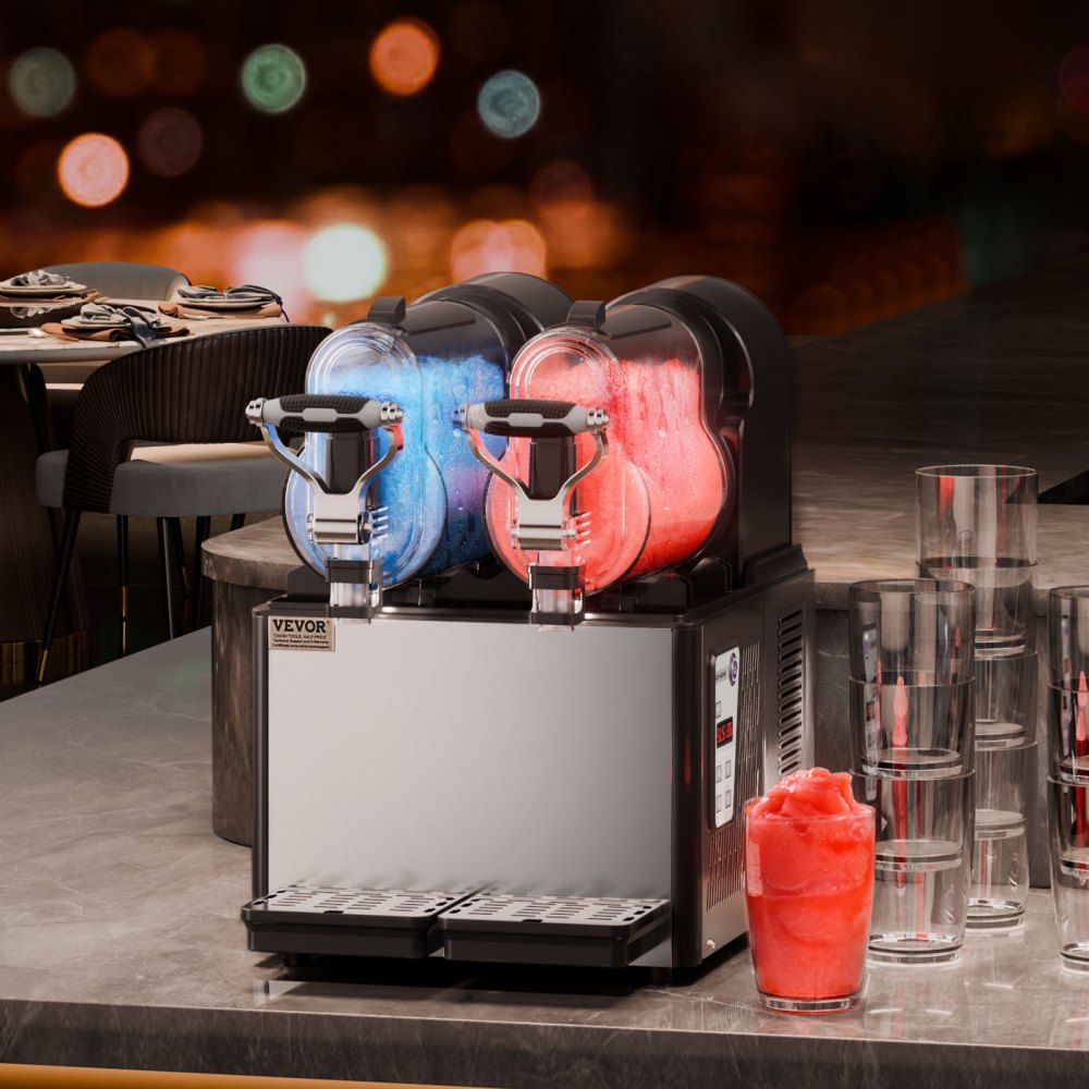 VEVOR Commercial Slushy Machine, 3Lx2 Double Tank Frozen Drink Machine, 24 Cups Stainless Steel Margarita Smoothie Frozen Drink Maker, Slushie Maker for Home Party Restaurants Cafe Bars