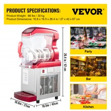 VEVOR Slush Frozen Drink Machine, 6LX1 Tank, 450W Commercial Margarita Maker with 14°F to 41°F Temperature Preservation, Automatic Clean Four Selectable Modes for Cafes Restaurants, Red
