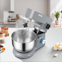 VEVOR Stand Mixer, 660W Electric Dough Mixer with 6 Speeds LCD Screen Timing, Tilt-Head Food Mixer with 5.8 Qt Stainless Steel Bowl, Dough Hook, Flat Beater, Whisk, Scraper, Splash-Proof Cover - Gray