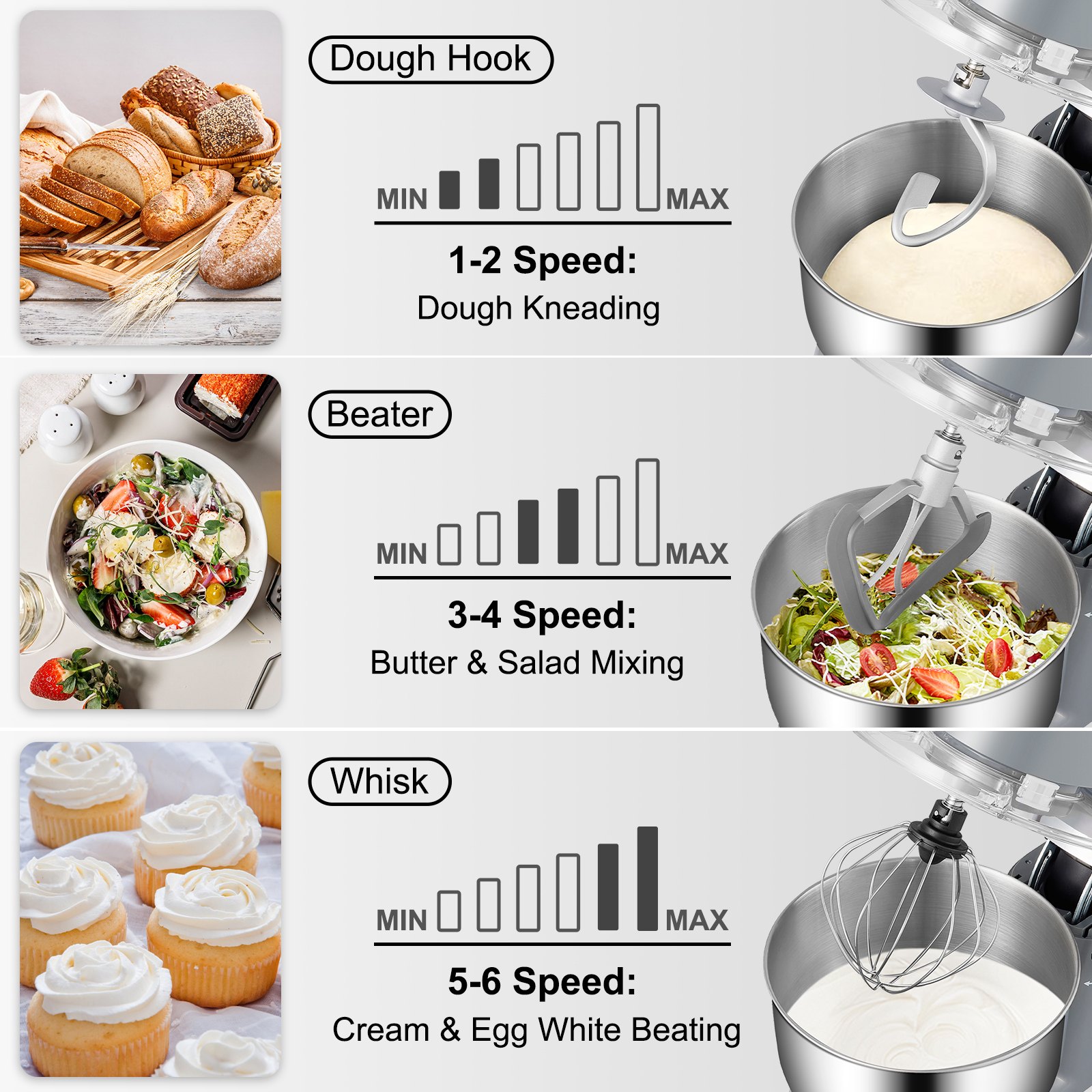 Stand Mixer, 660W Electric Dough Mixer with 6 Speeds LCD Screen Timing, Tilt-Head Food Mixer with 5.8 Qt Stainless Steel Bowl, Dough Hook, Flat Beater, Whisk, Scraper, Splash-Proof Cover - Gray Stand Mixer, 660W Electric Dough Mixer with 6 Speeds LCD Screen Timing, Tilt-Head Food Mixer with 5.8 Qt Stainless Steel Bowl, Dough Hook, Flat Beater, Whisk, Scraper, Splash-Proof Cover - Gray