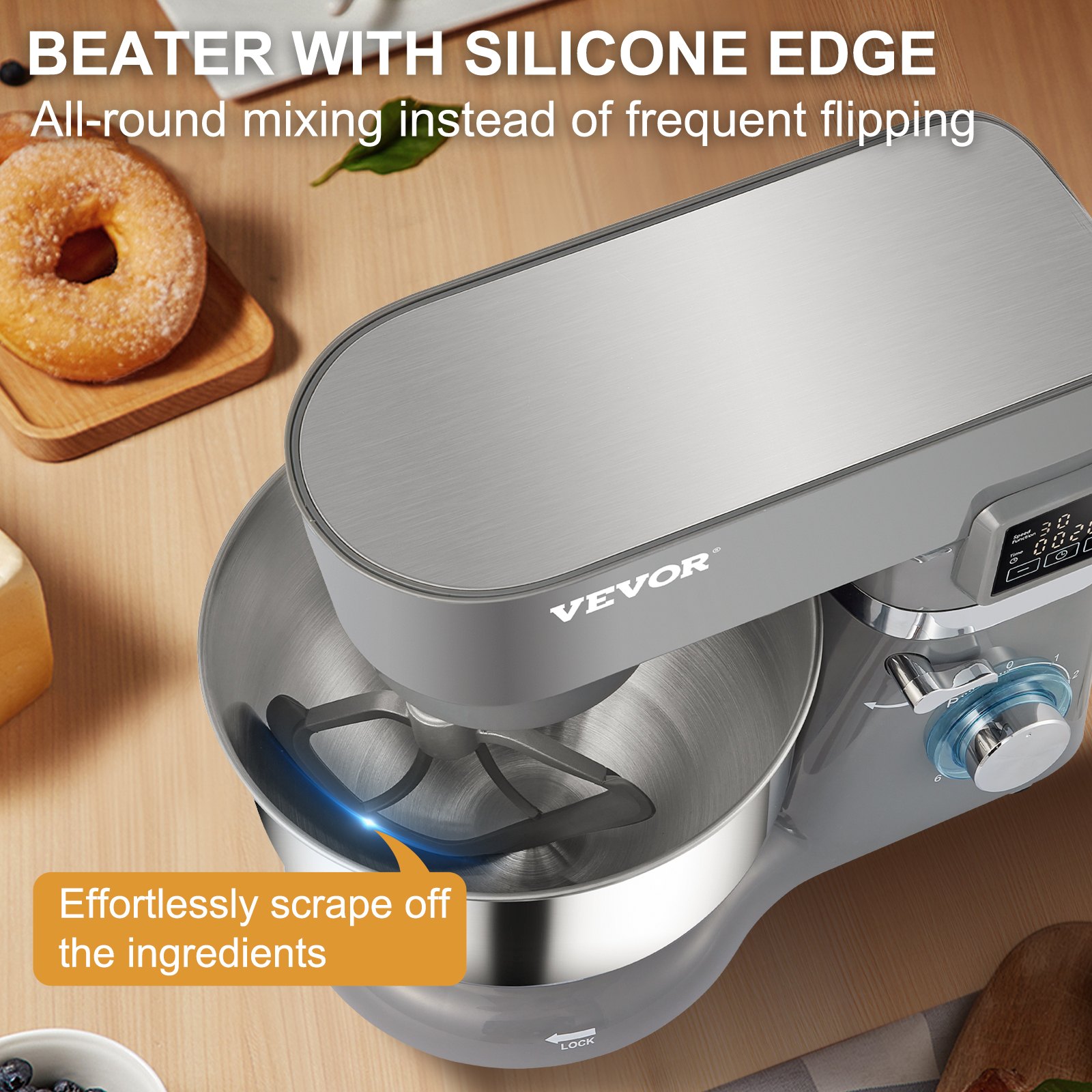 Stand Mixer, 660W Electric Dough Mixer with 6 Speeds LCD Screen Timing, Tilt-Head Food Mixer with 5.8 Qt Stainless Steel Bowl, Dough Hook, Flat Beater, Whisk, Scraper, Splash-Proof Cover - Gray Stand Mixer, 660W Electric Dough Mixer with 6 Speeds LCD Screen Timing, Tilt-Head Food Mixer with 5.8 Qt Stainless Steel Bowl, Dough Hook, Flat Beater, Whisk, Scraper, Splash-Proof Cover - Gray