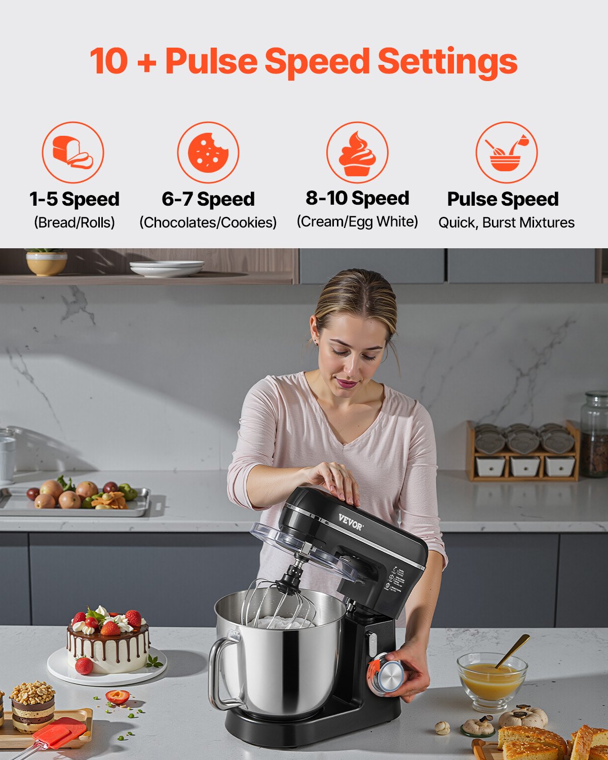 Stand Mixer 4.4 QT+5.3 QT Electric Dough Mixer 450W 10 + P Speeds Food Mixer Stand Mixer 4.4 QT+5.3 QT Electric Dough Mixer 450W 10 + P Speeds Food Mixer