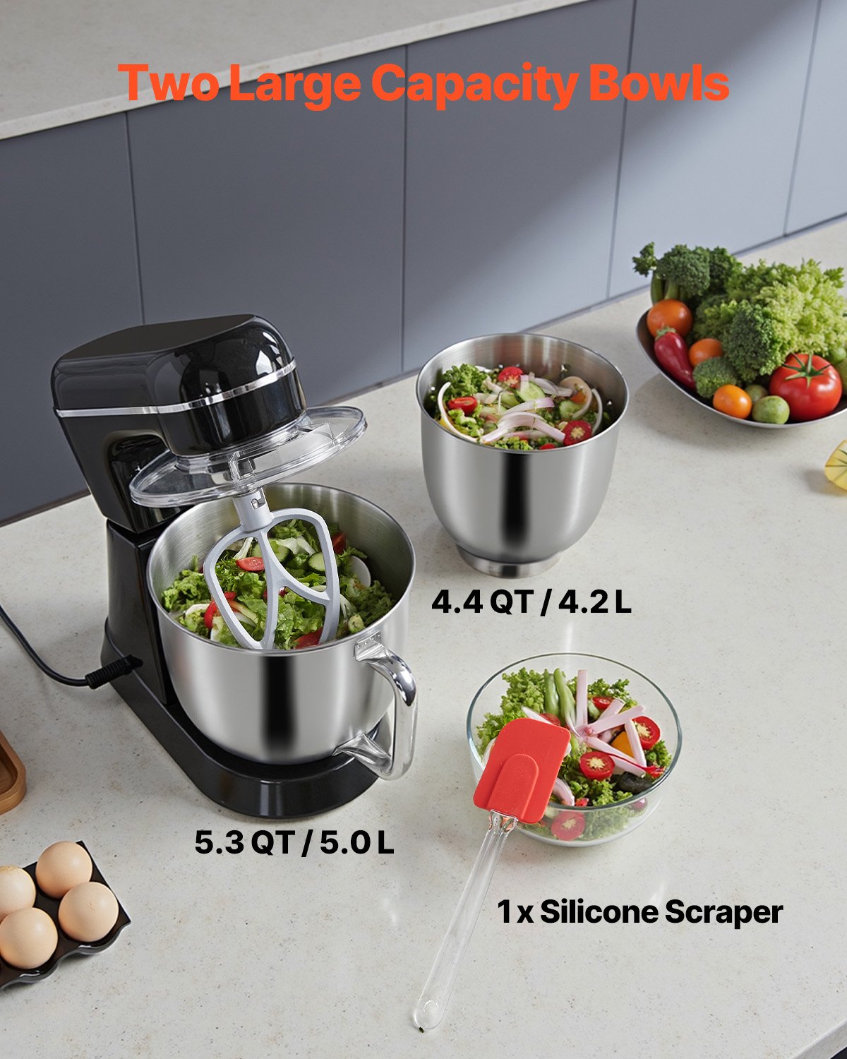 Stand Mixer 4.4 QT+5.3 QT Electric Dough Mixer 450W 10 + P Speeds Food Mixer Stand Mixer 4.4 QT+5.3 QT Electric Dough Mixer 450W 10 + P Speeds Food Mixer