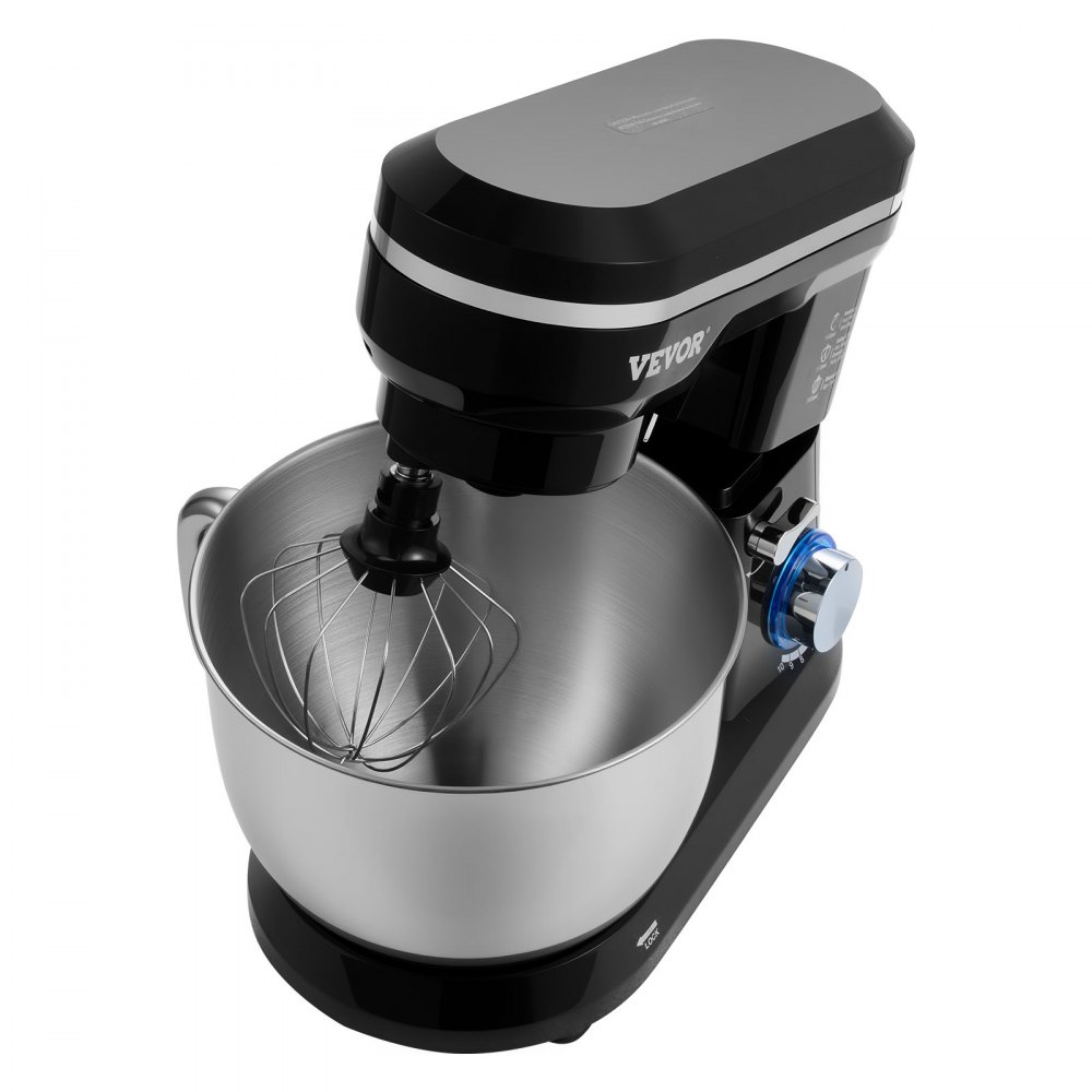 VEVOR Stand Mixer, 5QT Dough Mixer, 10+P Speeds Tilt-head Food Mixer, Kitchen Mixer with Stainless Steel Bowl, Dough Hook, Wire Whip, Beater, Scraper, Household Stand Mixer for Baking Mixing, Black