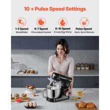 Stand Mixer 5.1 QT Electric Dough Mixer 380W 10 + P Speeds Kitchen Food Beater