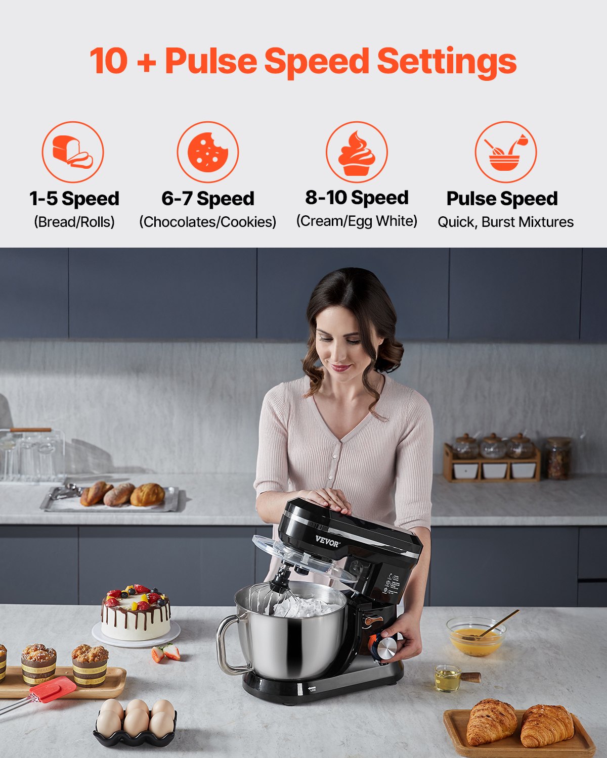 Stand Mixer 5.1 QT Electric Dough Mixer 380W 10 + P Speeds Kitchen Food Beater Stand Mixer 5.1 QT Electric Dough Mixer 380W 10 + P Speeds Kitchen Food Beater
