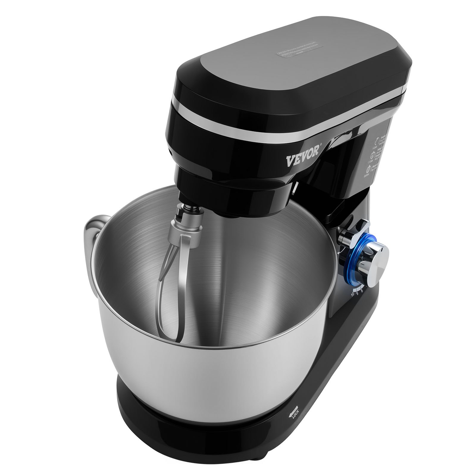 VEVOR Stand Mixer, 5QT Dough Mixer, 10+P Speeds Tilt-head Food Mixer, Kitchen Mixer with Stainless Steel Bowl, Dough Hook, Wire Whip, Beater, Scraper, Household Stand Mixer for Baking Mixing, Black
