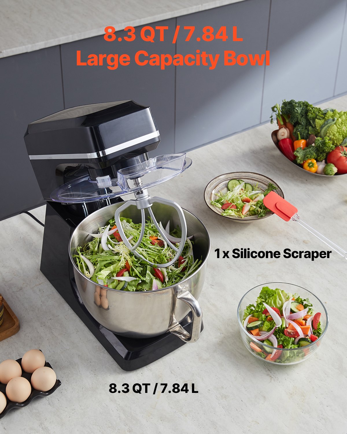 Stand Mixer 8.3 QT Electric Dough Mixer 660W 6 + P Speeds Kitchen Food Beater Stand Mixer 8.3 QT Electric Dough Mixer 660W 6 + P Speeds Kitchen Food Beater
