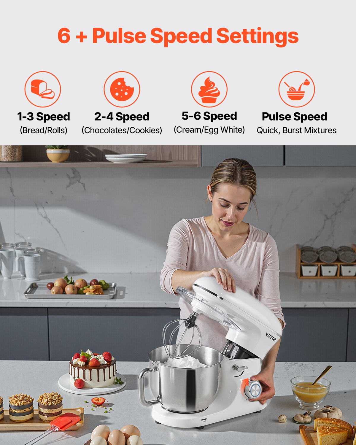 Stand Mixer 5.9 QT Electric Dough Mixer 660W 6 + P Speeds Kitchen Food Beater Stand Mixer 5.9 QT Electric Dough Mixer 660W 6 + P Speeds Kitchen Food Beater