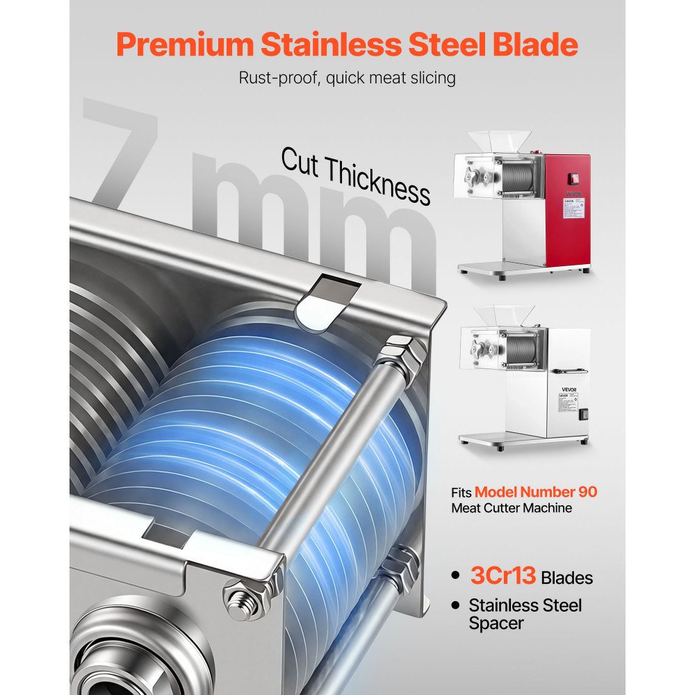 VEVOR Meat Cutter Machine Blade, 7 mm Replacement Commercial Blade for Model 90 Food Slicer, Stainless Steel, for Boneless Meat, Soft Vegetables
