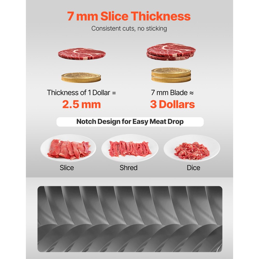 VEVOR Meat Cutter Machine Blade, 7 mm Replacement Commercial Blade for Model 90 Food Slicer, Stainless Steel, for Boneless Meat, Soft Vegetables